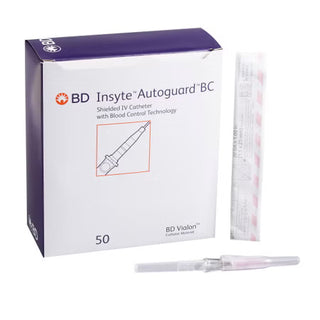 BD Insyte Autoguard BC 20G x 1 inch IV Catheter, box of 50