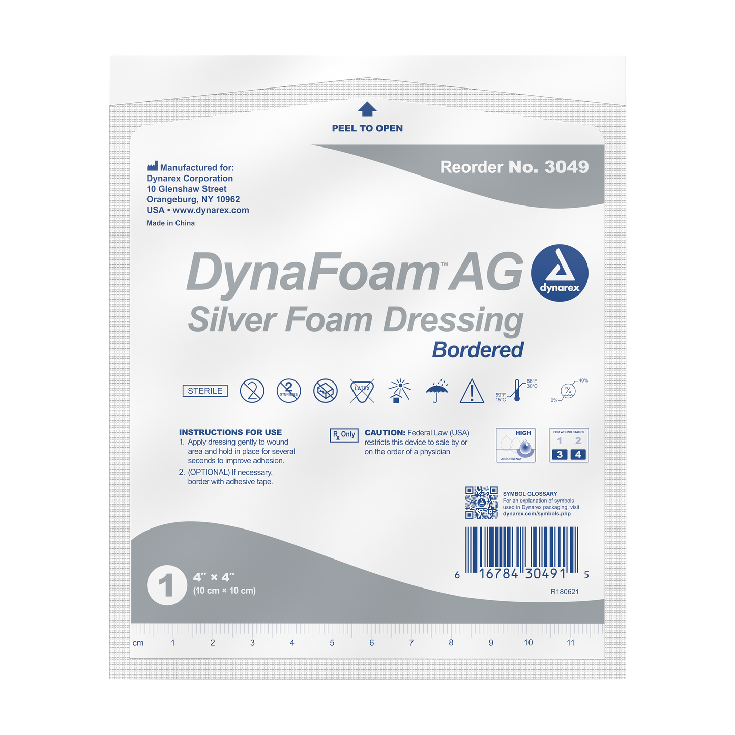 DynaFoam™ AG Bordered Foam Dressing - 4"x4"